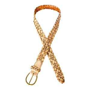 Genuine Leather Braided Belt Gold Tone